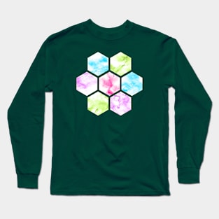 Marble Hexagon | Purple Pink Blue | Green Background Long Sleeve T-Shirt